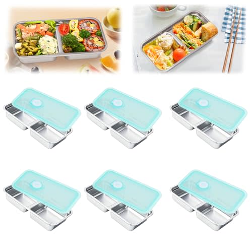 Grab and Go Snack Containers, 6 PCS Stainless Steel Double Compartment Snack Containers, Reusable & Dishwasher-Safe, Ideal for Travel and Outdoor Camping