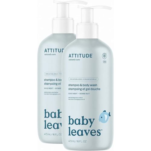 ATTITUDE 2-in-1 Shampoo and Body Wash for Baby, EWG Verified, Dermatologically Tested, Vegan, Good Night, 16 Fl Oz (Pack of 2)