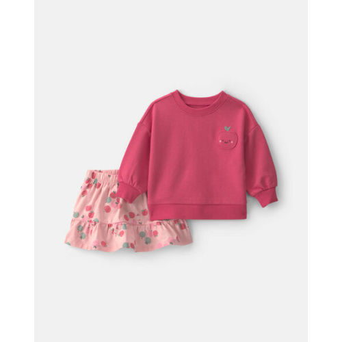 Baby Girl 2-Piece Apple French Terry Long-Sleeve Top & Skort Set - Pink | Carter's