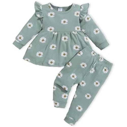 Baby Girls Clothes Toddler Girl Outfits Fall Infant WInter Ribbed Pants Set for 6 9 12 18 24 Months 2t 3t Girls