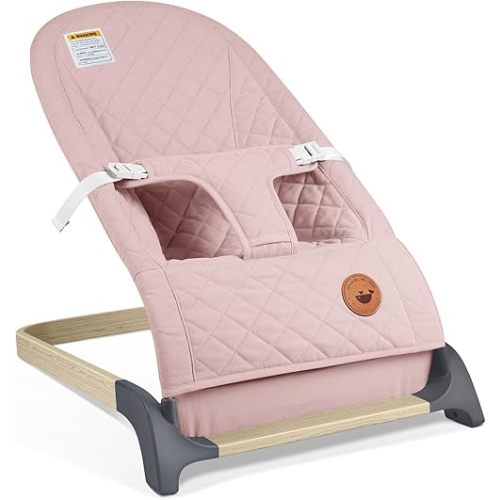 ANGELBLISS Baby Bouncer, Portable Bouncer Seat for Babies, Infants Bouncy Seat with Cotton Fabric, Natural Vibrations (Pink)