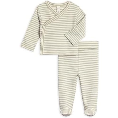Colored Organics - Newborn Kimono Wrap Top and Footed Pant Set - Organic Cotton Infant Layette Clothing Set