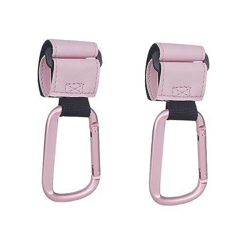 2X Stroller Hooks Clip Pram Hooks Carabiner, Multipurpose, Pushchair Hooks Stroller Accessories for Stroller Shopping Bags Purse, Pink