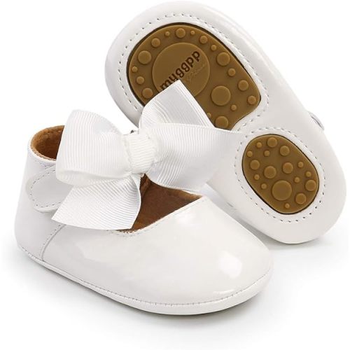 Antheron Baby Girls Mary Jane Flats with Bowknot Non-Slip Toddler First Walkers Princess Dress Shoes