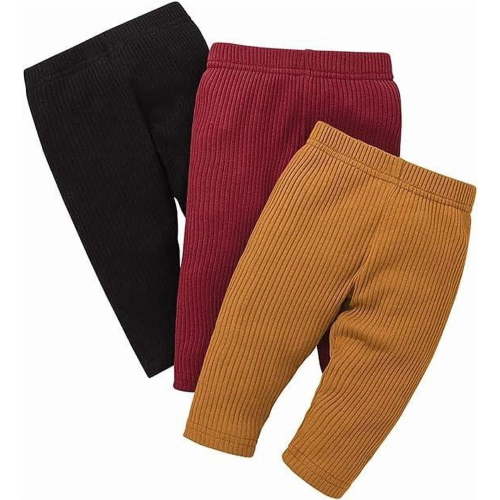 Infant Baby Girl 3 Pack Solid Pants and Casual Leggings Brown & Wine Red & Black 3-6 Months