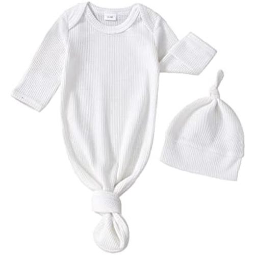 Twopumpkin Baby Girl Boy Coming Home Knotted Gown Unisex Newborn Infant Sleep Onesie Outfit Cute Baby Winter Pajamas