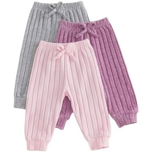 Kupretty 3 Pack Toddler Baby Girl Pants Solid Ribbed Casual Bottom Pants Sets 6 12 18 24 Months 2T 3T Clothes Spring Fall