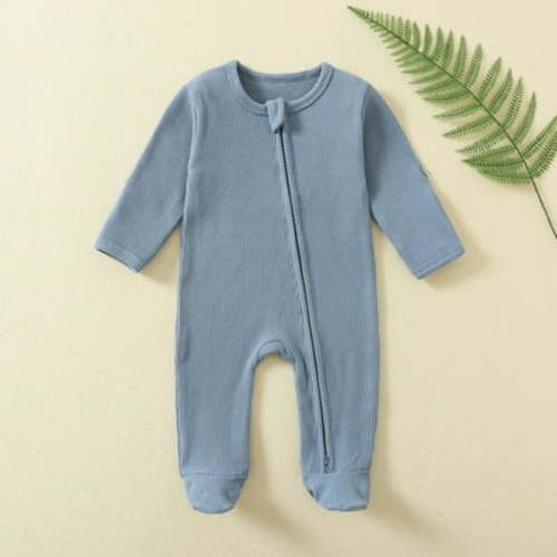 Rciityk Blue Newborn Baby Footie Jumpsuit Rompers Baby Girls Boys Cute Solid Crewneck Jumpsuits Unisex Infant Long Sleeve Zip Front Pajamas Bodysuit for 3 Months - Fall/Winter Savings Clearance