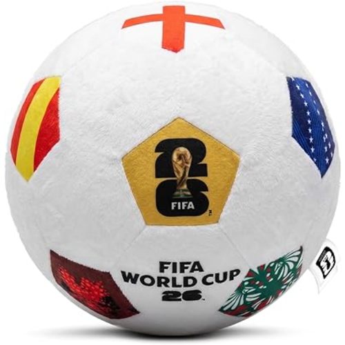 MESUCA FIFA World Cup 2026 Soccer Ball Plush for Kids - Official 11.8inch Soccer Plush Toy Pillow with Trophy Design - Soft Soccer Stuffed Animal for Room Decor, World Cup 2026 Merchandise