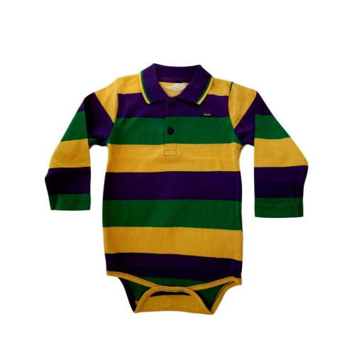 Mardi Gras Purple Green Yellow Knit 6-9 Mth Baby Infant Long Sleeve Romper