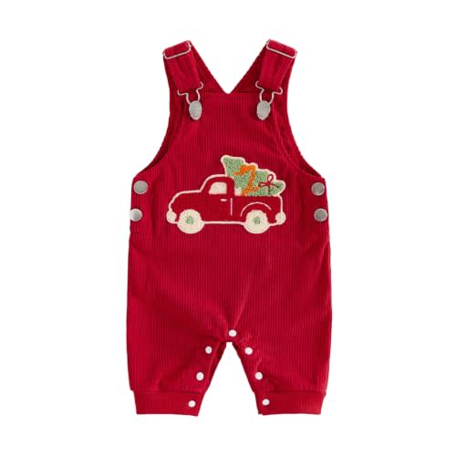 Infant Baby Boy Girl Christmas Jumpsuit Suspender Bib Overall Outfit | Baby Christmas Clothes, Car Christmas Tree Embroidery, Corduroy Romper One Piece Outfits, adjustable straps, bottom snap