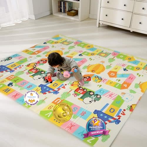 Bammax X-Large Waterproof & Foldable Baby Play Mat - 70" x 78" Crawling & Kids Play Mat - Maze & Bears