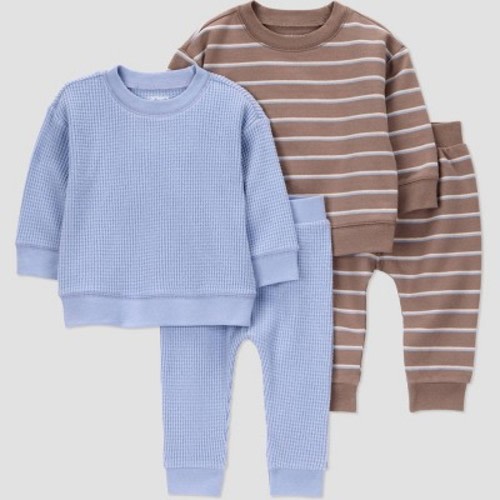 Carter's Just One You® Baby Boys' 4pc Striped Top & Bottom Set - Blue/Brown Newborn