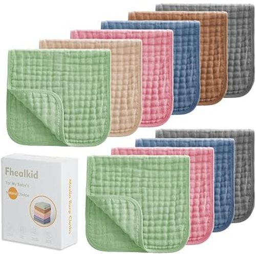 Muslin Burp Cloths Sets Newborn Baby Boy Essentials Must Haves 100% Cotton 10 Pack 22" X 10",6-Layer Baby Bibs & Burp Cloths for Baby Drool and Messes - Soft, Safe & Gentle for Boys & Girls Multi
