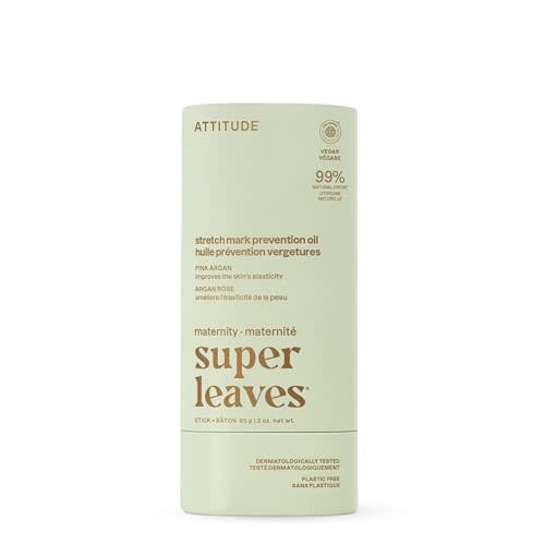 ATTITUDE Plastic-Free Pregnancy Stretch Mark Prevention Oil, EWG Verified, Dermatologically Tested, Plant and Mineral-Based, Vegan Maternity Products, Pink Argan, 3 Ounces