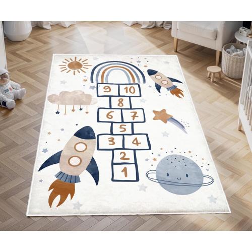 Hopscotch Kids Play Mat, Learning Number Kids Mat, Space Nursery Rug, Baby Boys Room Decor,Rocket Playroom Rug,Bestselling Children's Carpet