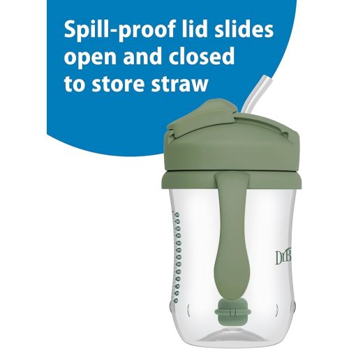 Dr. Brown's Milestones Baby's First Straw Cup, Training Cup with Weighted Straw, 9oz/270mL, Olive Green, BPA Free, 6m+