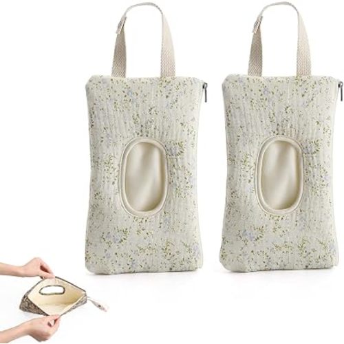 Floral Quilted Wipe Holder Pouch with Strap,Reusable Portable Wipe Cover for Walking,Outdoor Activities,Car or Home Use,2PCS-C