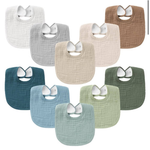 Konssy 10-Pack Muslin Baby Bibs, Soft Cotton Bandana Bibs for Drooling & Teething, Unisex Solid Colors for Boys & Girls, Newborn & Infant