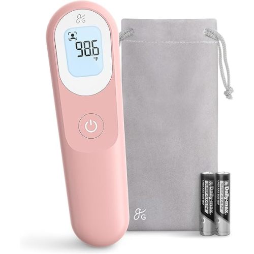Greater Goods No-Touch Infrared Digital Thermometer for Adults, Kids, and Babies, Forehead Thermometer with Ergonomic Grip, Fever Alarm, HSA FSA Eligible, Blush Pink