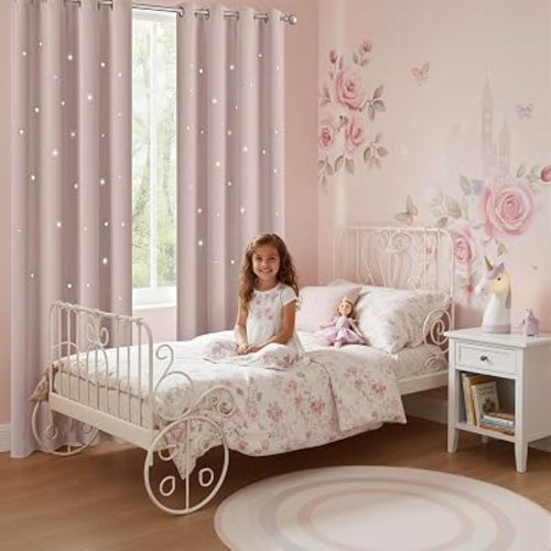 NICETOWN Baby Pink Blackout Star Curtains for Kids Room Girl, 1 PC, 52 x 84