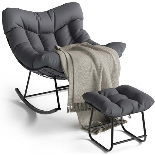 Patio Furniture Oversized Lounge Chair with Footrest 350 LB Weight Capacity,Full Body Comfort with Plush Cushion, Sturdy Metal Frame for Patio Balcony Backyard Porch Bedroom