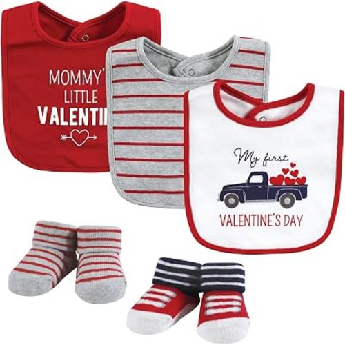 Hudson Baby Unisex Baby Cotton Bib and Sock Set, Valentine Truck, One Size