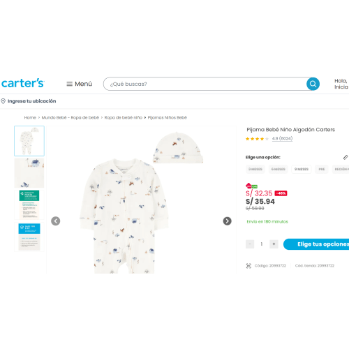 Carters - Pijama Bebé Niño Algodón