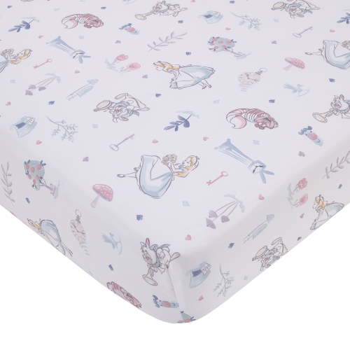 Disney Alice in Wonderland Light Blue and Pink Fitted Crib Sheet