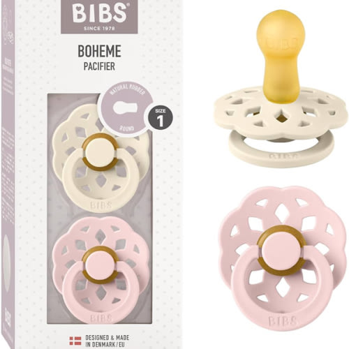 Bibs Colour Pacifier 2-Pack | BPA Free Soother, Round Nipple. Natural Rubber Latex,
