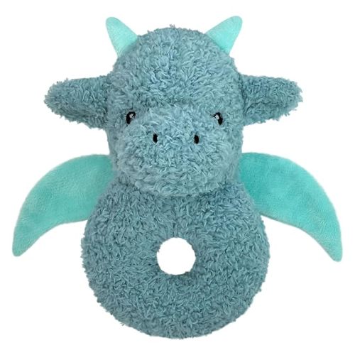 Baby Dragon Soft Rattle Toy, Plush Dinosaur Infant Shaker Rattle Easy-Grasp Stuffed Animal Toy, Gifts for Newborns Babies Toddlers Boys Girls, Cyan, 6 Inches