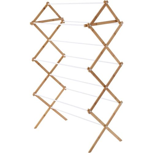 Bamboo Laundry Clothes Drying Rack, 7 Tier Steel Reinforced Clothes Drying Rack for Laundry, Easy Assembly, Ample Drying Space, Natural Bamboo Frame