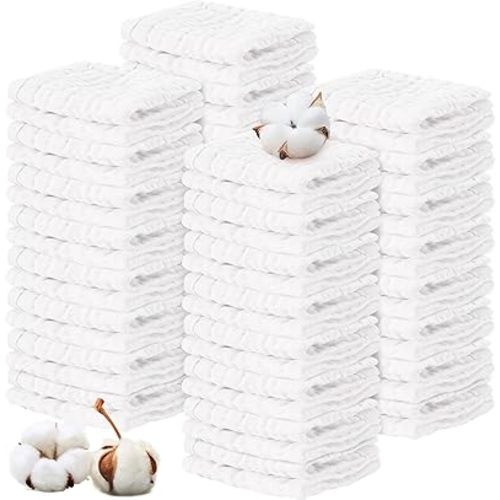 Handepo 60 Pack Muslin Burp Cloths Cotton Baby Muslin Washcloths 6 Layer Soft Absorbent Face Towel 12 x 12 Inch Newborn Muslin Bibs for Baby Infant Kids Sensitive Skin