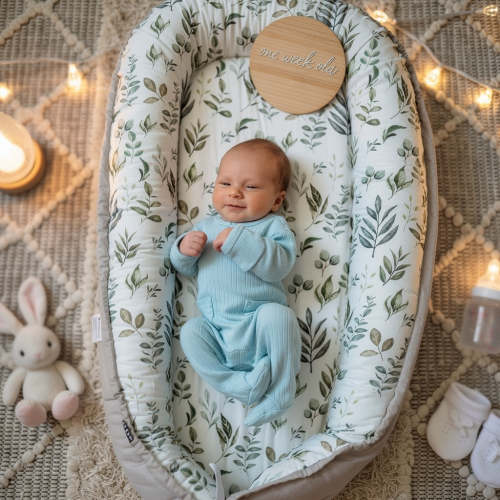 Spring Leaves Newborn Baby Nest Lounger [Cocoon] | Breathable Cotton – Nappy Bag Store