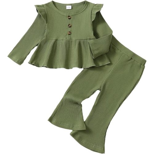 Toddler Baby Girl Clothes Fall/Winter Girls Outfits Ruffle Long Sleeve Tops Floral Flared Pants Girls' Clothing Sets