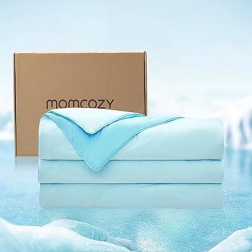 Momcozy Life CoolMurm Cooling Comforter for Hot Sleepers, King/Cali King 106"x90" Soft Breathable Pregnancy Cooling Blanket, 3-Second Cooling, 8 Hours+ Stay Cool All Night, Deep Light Blue