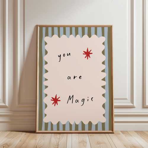 You Are Magic Print, Inspirational Wall Art, Whimsical Typography Poster, Positive Quote Print, Kids Room Decor, Nursery Art, Retro Wall Art