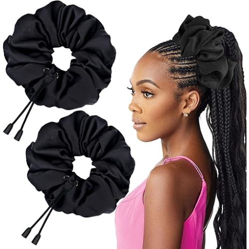 2 pcs Adjustable Afro Puff Hair Tie, Extra Large Satin Scrunchies, No Damage Durable Afro Puff Accessories, Oversize Hair Bands, Sleeping Giant Satin Scrunchies for Thick Curly Hair