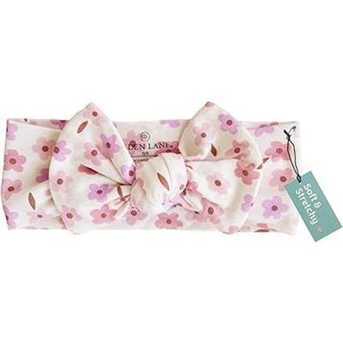 Caden Lane Baby Headwrap with Knotted Bow, Soft & Stretchy Bamboo Viscose, Comfortable Infant Hairband for Newborn & Toddler Girls, Ideal Gift for Baby Shower & Milestone Celebration, Blushing Blooms