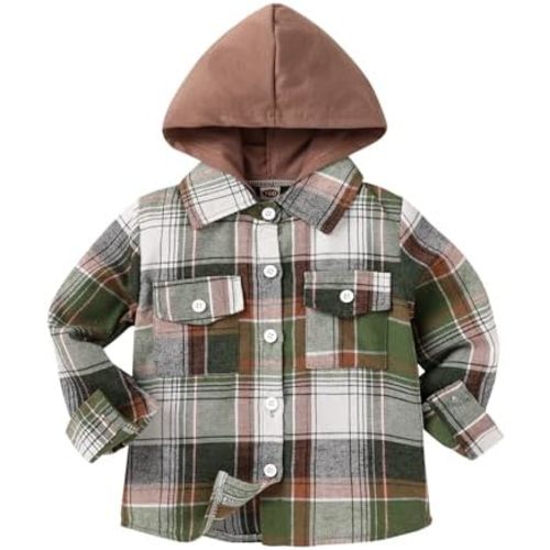 YOUNGER STAR Toddler Kids Boys Girls Flannel Hooded Plaid Shirt Button Baby Red Clothes