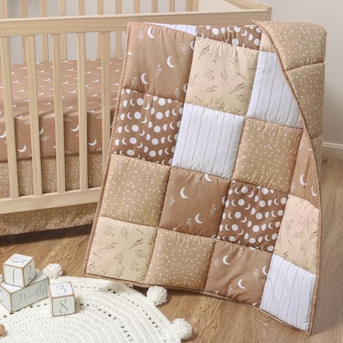 The Peanutshell 3 Piece Baby Crib Bedding Set for Boys & Girls - Newborn, Infant & Toddler Nursery Bed Set Decor with Fitted Crib Sheet, Dust Ruffle, Crib Comforter - Boho Celestial