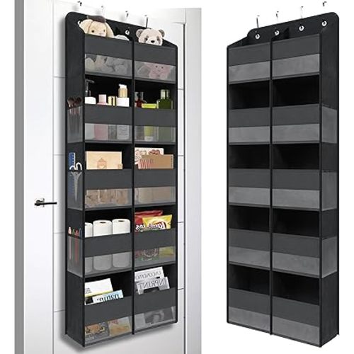 Giraffe Creation Over Door Hanging Organizer with 10 Large Capacity Pockets, Ideal Storage for Closet, Bathroom, Nursery, Bedroom, Dorm, Toys, Cosmetics, and Baby Essentials, Black