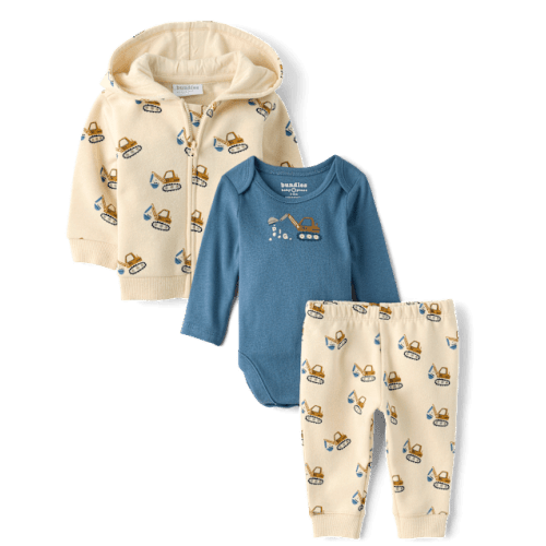 Baby Boys Construction Truck 3-Piece Playwear Set - Cream