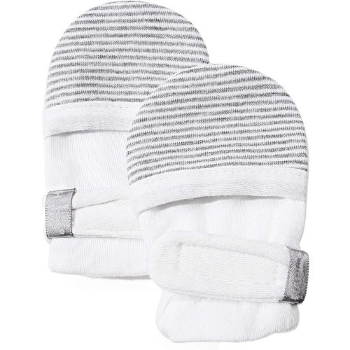 HAPIU Baby No Scratch Mittens Stay On, 100% Cotton Breathable, Adjustable Infant Gloves for Boys Girls, Newborn - 12 M