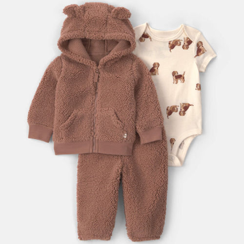 Baby Boy 3-Piece Dog Teddy Fleece Layering Set - Brown | Carter’s Oshkosh Canada