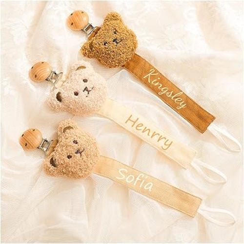 Personalized Pacifier Clip with Name, Cotton Embroidered Baby Custom Pacifiers Clip, Newborn Pacifier Holder, Comfort Cute Animal Pacifier for Newborn Boys Girls, Birthday Christmas Gift