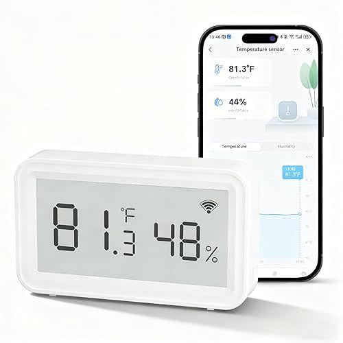 Smart WiFi Thermometer Hygrometer, Indoor Wireless Temperature Humidity Sensor with Electronic Display, App Notification Alert, Free Data Storage Export, Digital Remote Monitor for Home Room