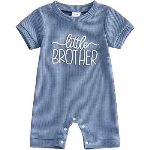 allshope Newborn Baby Boy Summer Outfit Romper Letter Embroidery Short Sleeve Jumpsuit Bodysuit Cute Infant Waffle Clothes