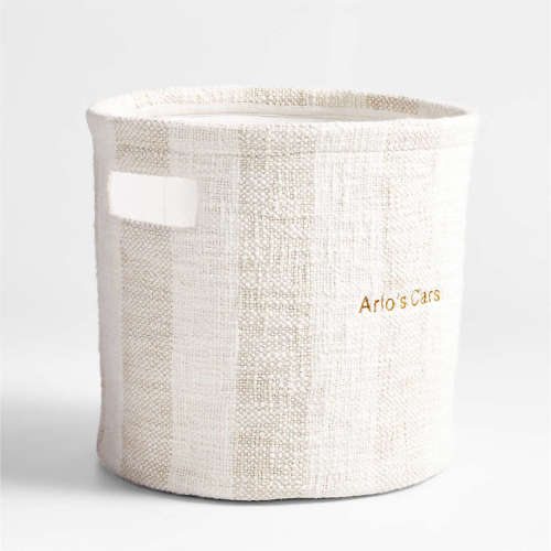 Cove Stone Tan Organic Cotton Striped Shelf Storage Bin