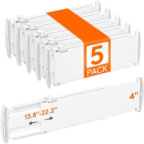 Lifewit 5 Pack 4" High Drawer Dividers, Adjustable Drawer Organizer Clothes